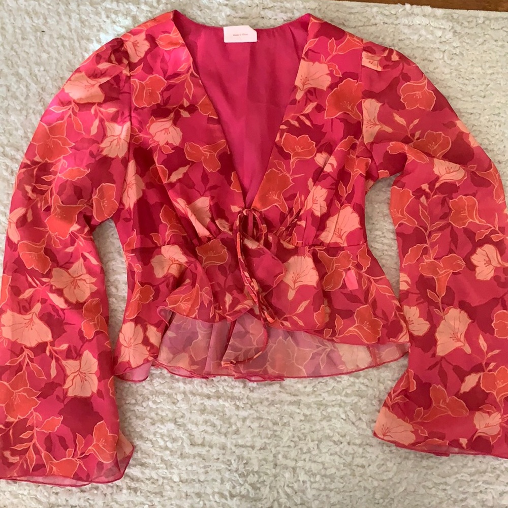NWOT Hot Pink Floral Blouse